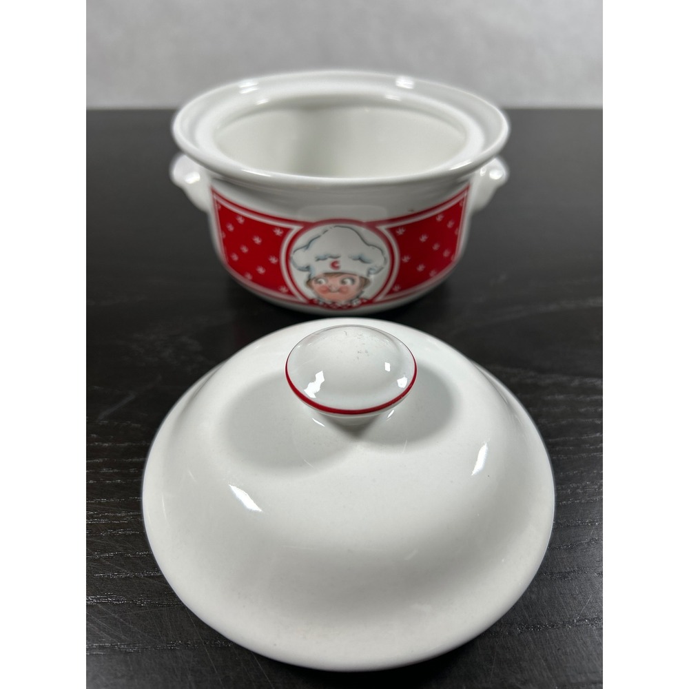 Campbells Soup Ceramic Bowl w/Lid Red & White Kids W/Handles~Vintage Soup Bowls - Picture 2 of 6